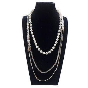 NWT A Touch of Style Acrylic Glass Silver Gray Multi Strand Necklace Gray Pearl
